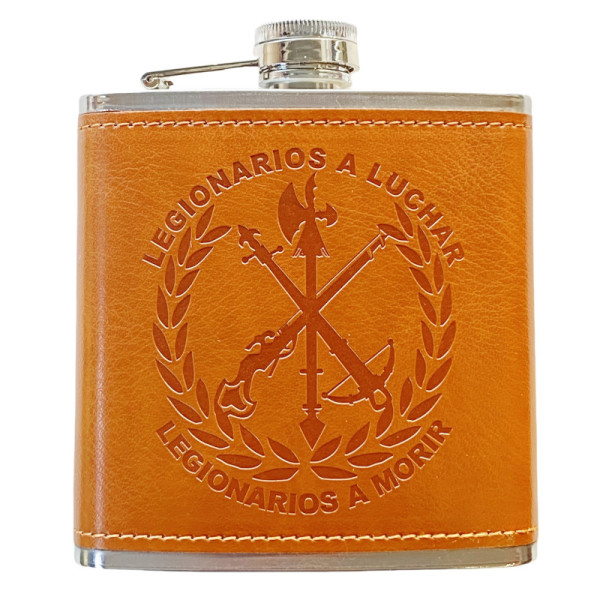Petaca Legión de Acero Inoxidable 304 Forrada en Piel(Marron)6oz 177ml