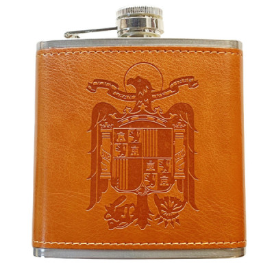 Petaca Águila de San Juan de Acero Inoxidable 304 Forrada en Piel(Marron)6oz 177ml