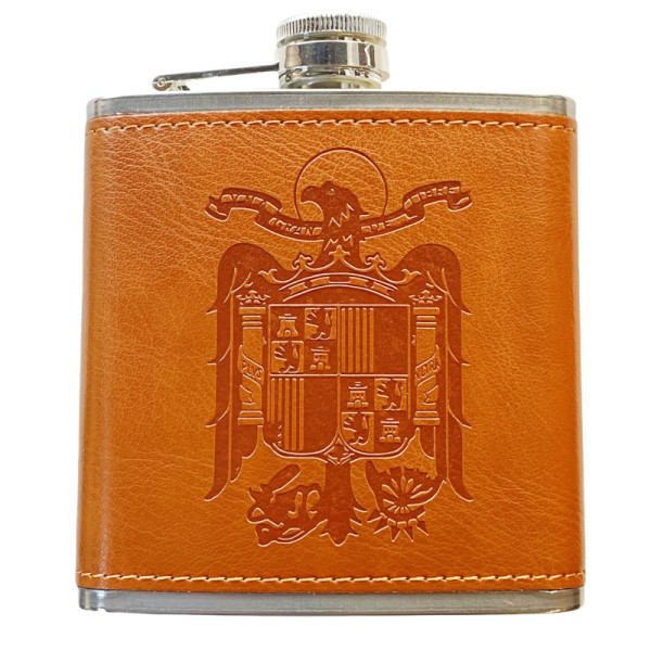 Petaca Águila de San Juan de Acero Inoxidable 304 Forrada en Piel(Marron)6oz 177ml