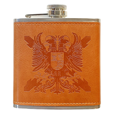 Petaca Águila Bicefala de Acero Inoxidable 304 Forrada en Piel(Marron)6oz 177ml