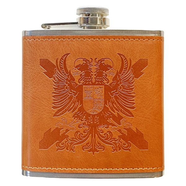 Petaca Águila Bicefala de Acero Inoxidable 304 Forrada en Piel(Marron)6oz 177ml
