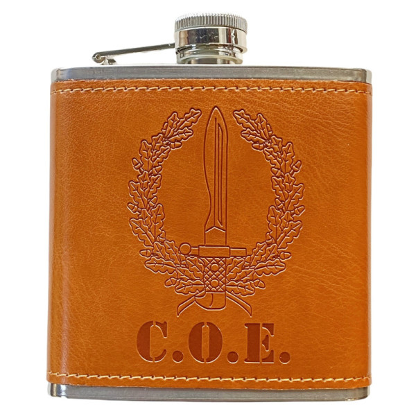 Petaca C.O.E. de Acero Inoxidable 304 Forrada en Piel(Marron)6oz 177ml