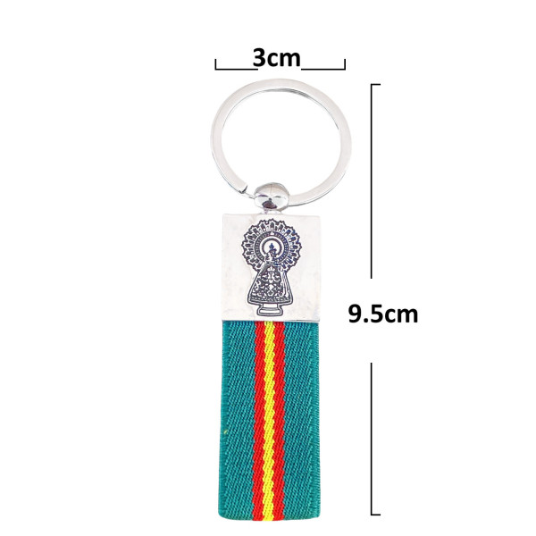 Llavero Cinta Grabado Virgen del Pilar Verde 2cm